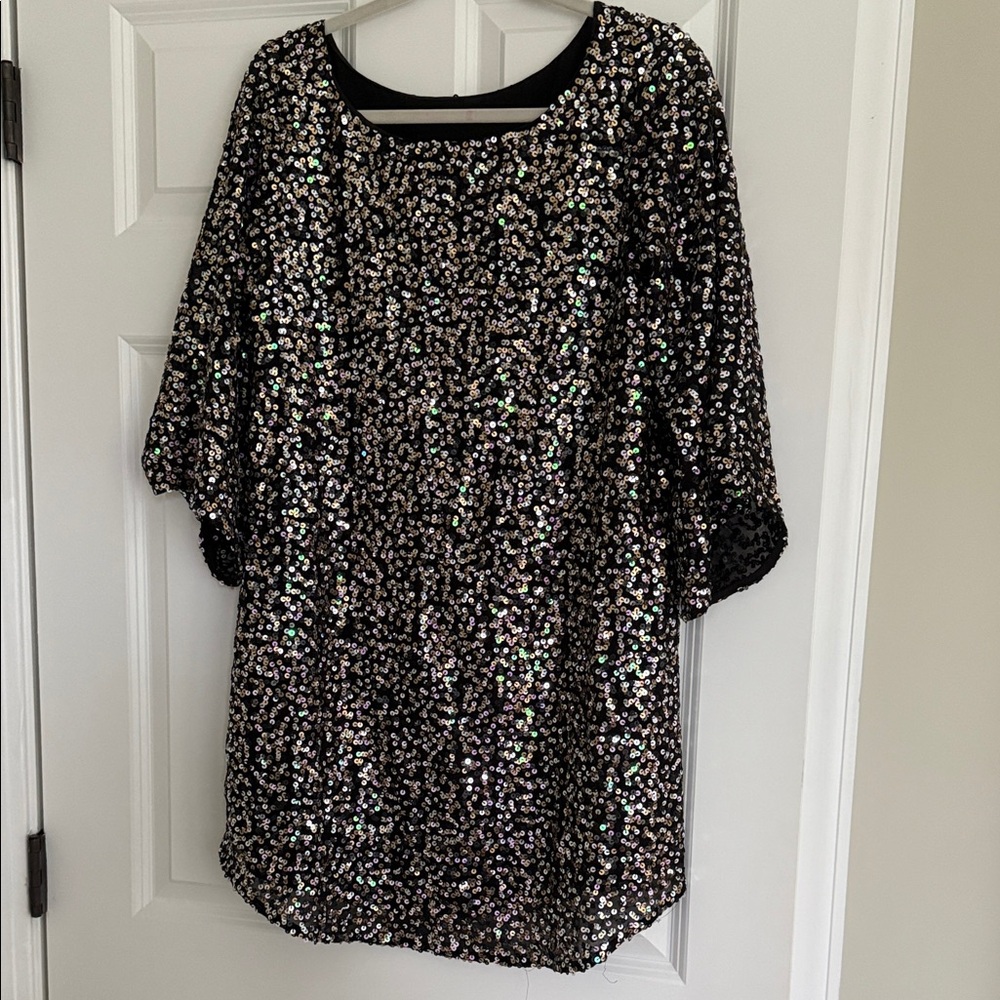 Anthro Sequin Black and Silver Tunic Dress